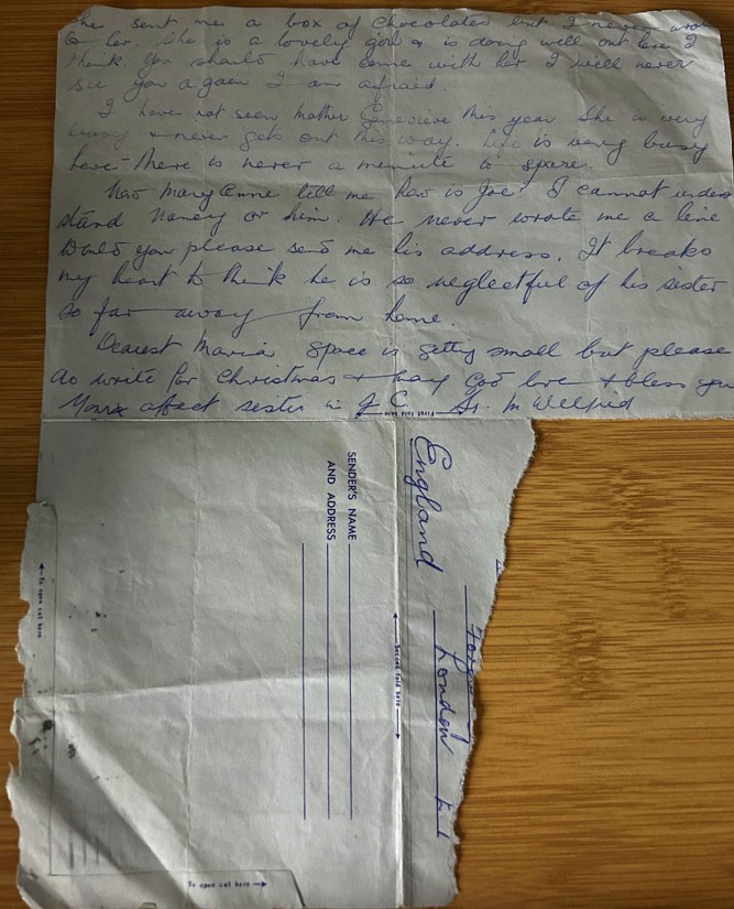 Letter from Sr M Wilfrid to Mary Anne - page 2 of 2 - Abt. 1956